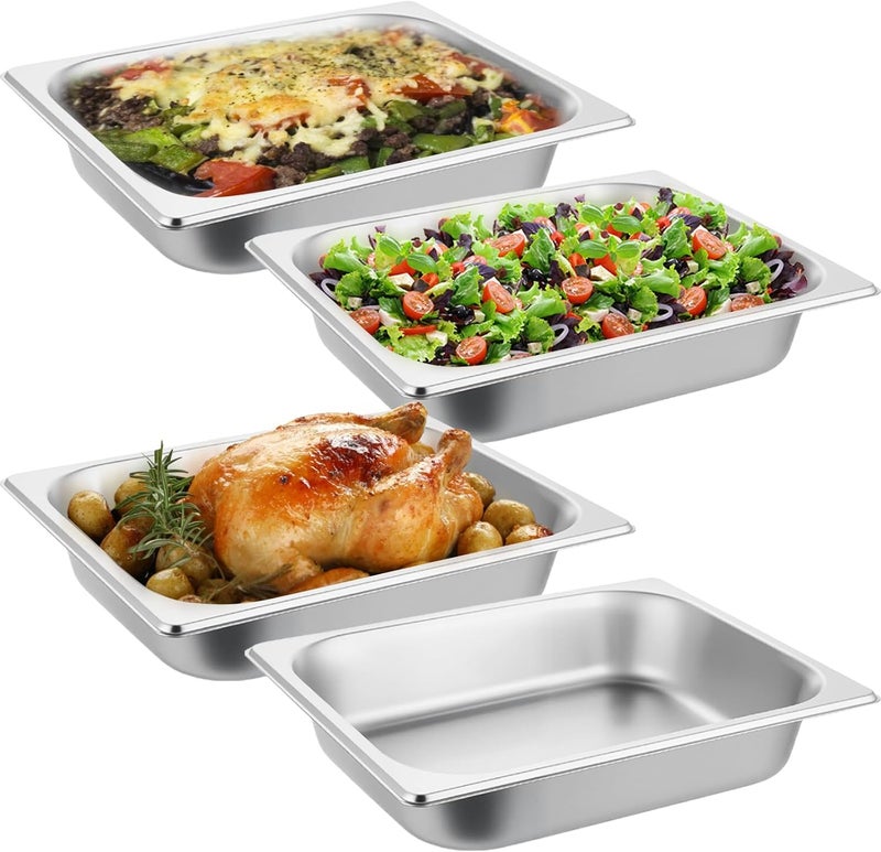 Agolctry 4 Pack Hotel Pan Half Size 2.5 Inch Deep 1/2 Size Stainless Steel Steam Table Pan Breading Trays for Chafing Dishes Buffet Food Catering Supplies Party - Image 1