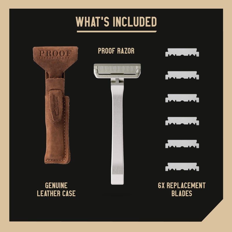 Proof Benchmark Single Blade Razor CNC Machined Aluminum Metal - Made in USA - Pivoting Head for a Smooth & Comfortable Shave - Easy Blade Replacement - Durable Design with Grooved Cap & Leather Case - Image 5