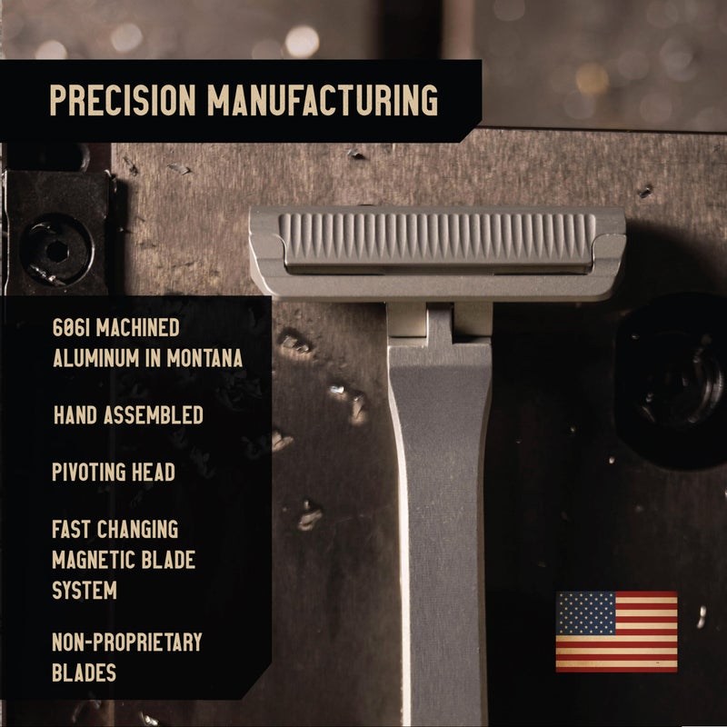 Proof Benchmark Single Blade Razor CNC Machined Aluminum Metal - Made in USA - Pivoting Head for a Smooth & Comfortable Shave - Easy Blade Replacement - Durable Design with Grooved Cap & Leather Case - Image 4