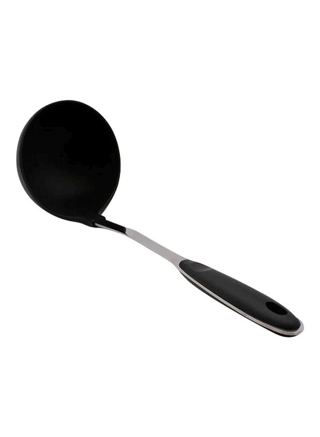Royalford Nylon Soup Ladle 32X9X6.5Cm Dishwasher Safe Multicolor Black With Silver Handle - Image 1