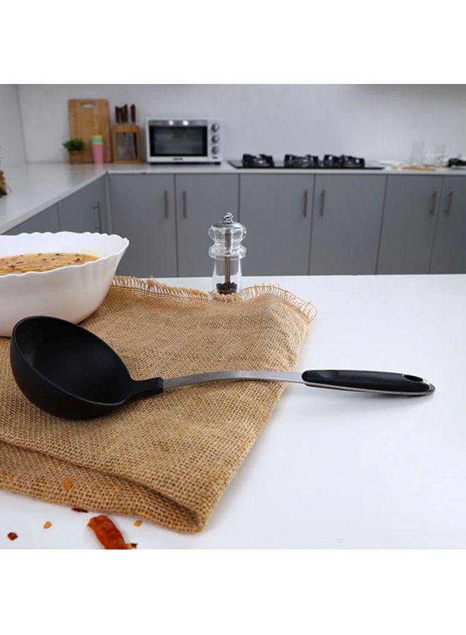 Royalford Nylon Soup Ladle 32X9X6.5Cm Dishwasher Safe Multicolor Black With Silver Handle - Image 2