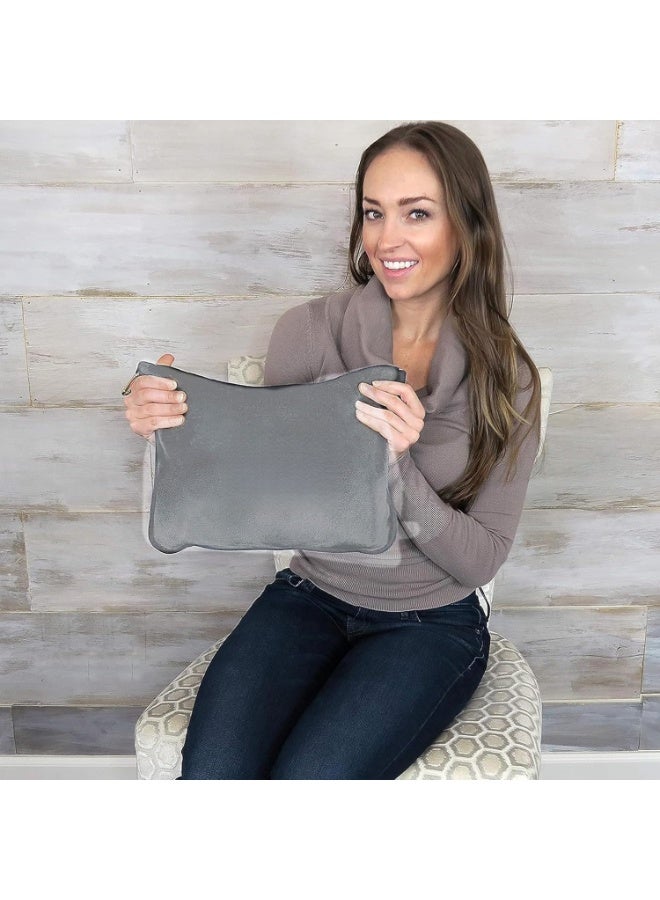 بطانية ووسادة سفر - فائقة النعومة، صغيرة الحجم وخفيفة الوزن، 60×50 بوصة، مع حقيبة حمل، وجيب أمتعة، ومشبك حقيبة ظهر لراحة الطائرة (رمادي) - Image 3