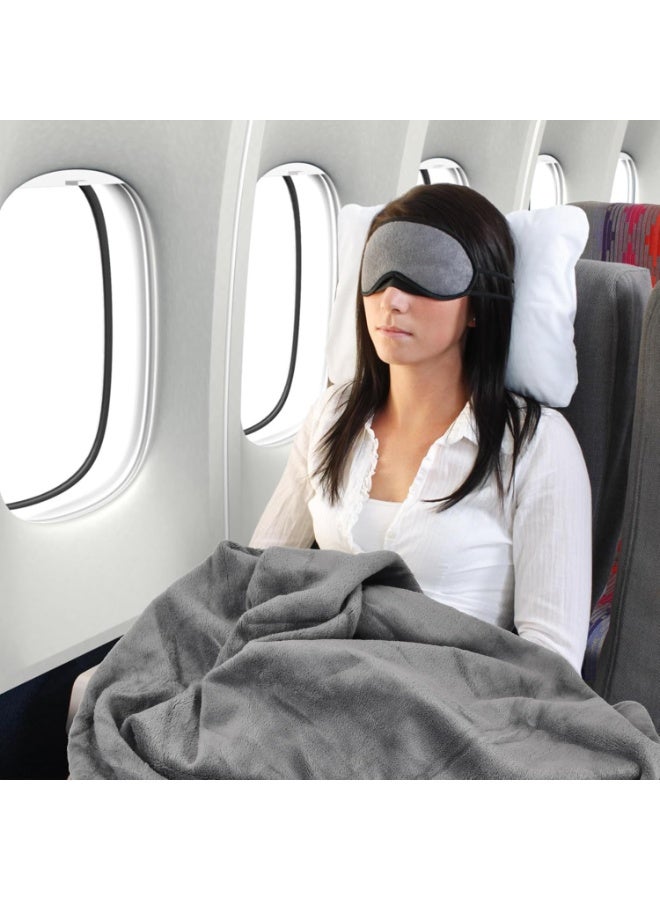 بطانية ووسادة سفر - فائقة النعومة، صغيرة الحجم وخفيفة الوزن، 60×50 بوصة، مع حقيبة حمل، وجيب أمتعة، ومشبك حقيبة ظهر لراحة الطائرة (رمادي) - Image 4