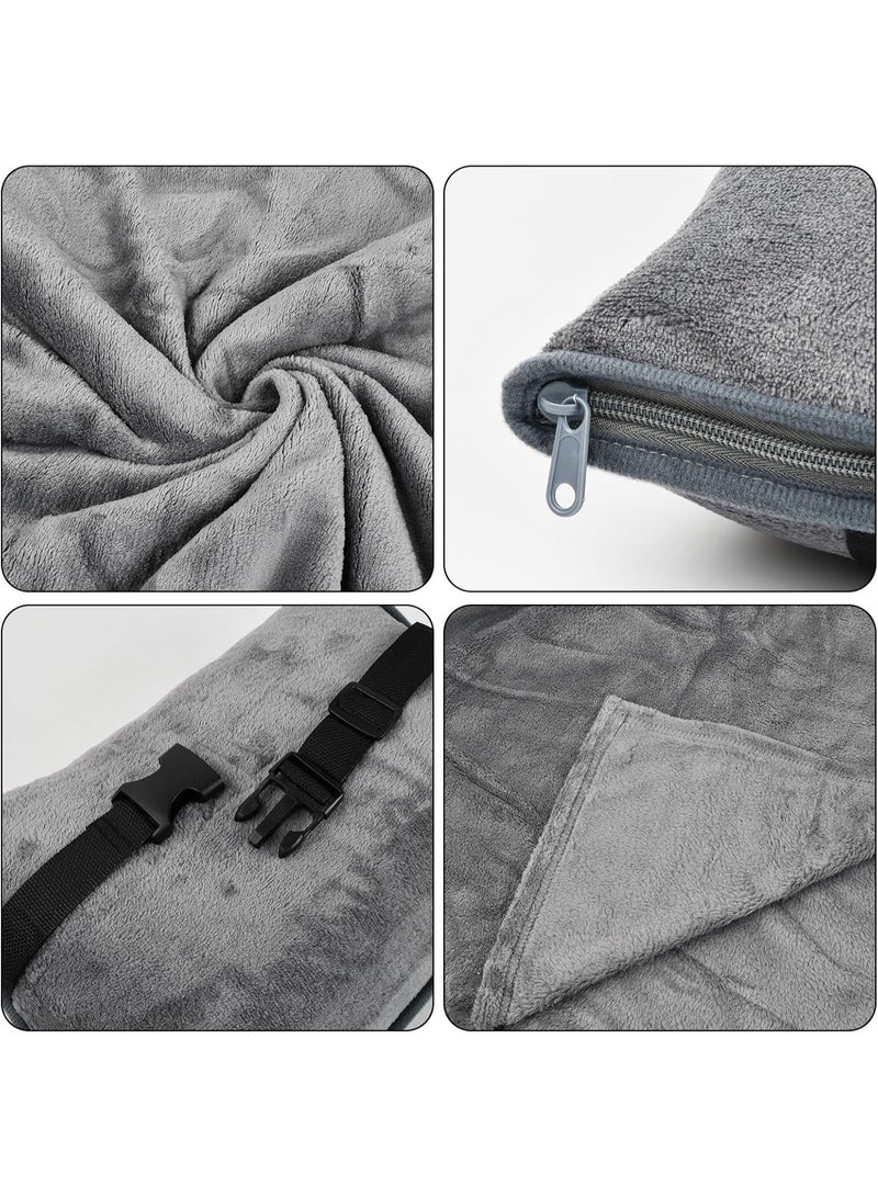 بطانية ووسادة سفر - فائقة النعومة، صغيرة الحجم وخفيفة الوزن، 60×50 بوصة، مع حقيبة حمل، وجيب أمتعة، ومشبك حقيبة ظهر لراحة الطائرة (رمادي) - Image 2