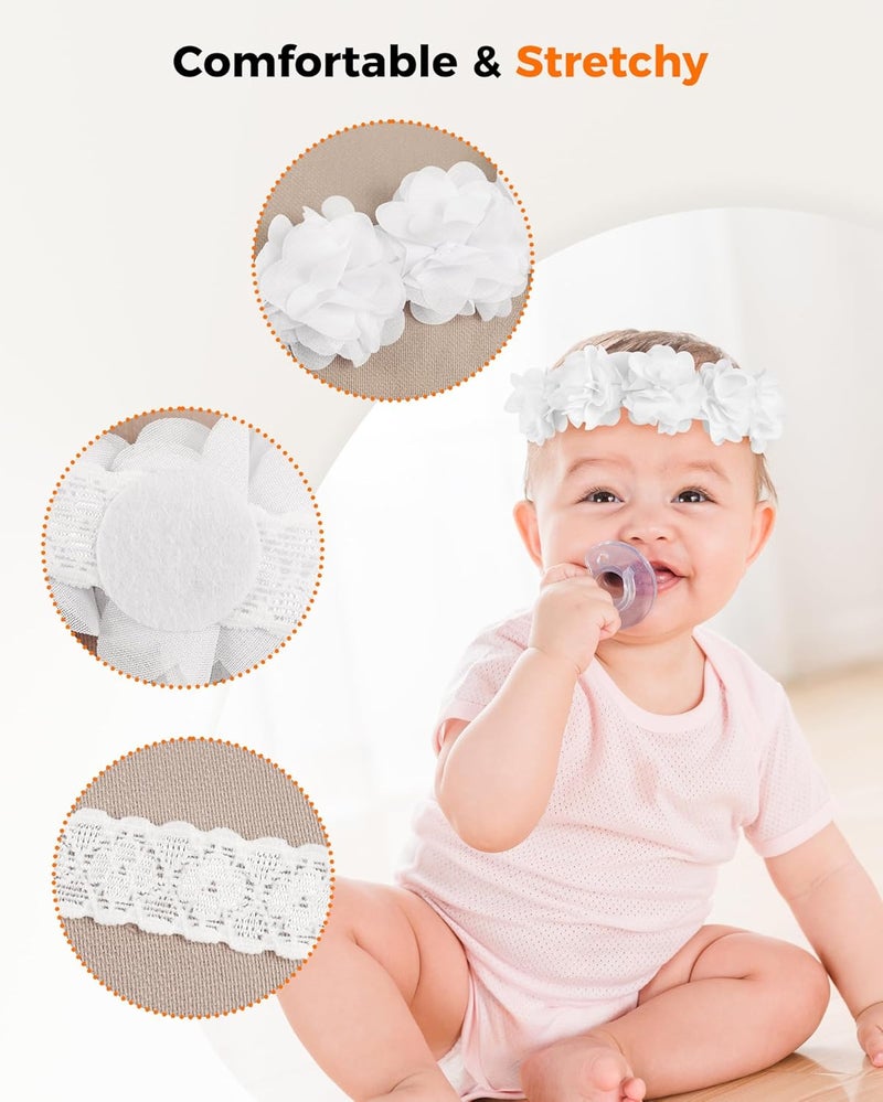 Fmeida Baby Girls Headbands for 4-24M | Soft Flower Crown (Fits 14.96"-18.89" Head) - Image 5
