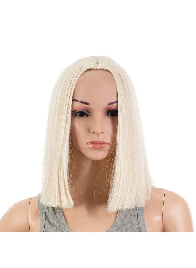 SWACC 12 Inch Short Length Straight Middle Part Hair Wig Synthetic Heat Resistant Wigs For Women With Wig Cap (Platinum Blonde) - Image 1