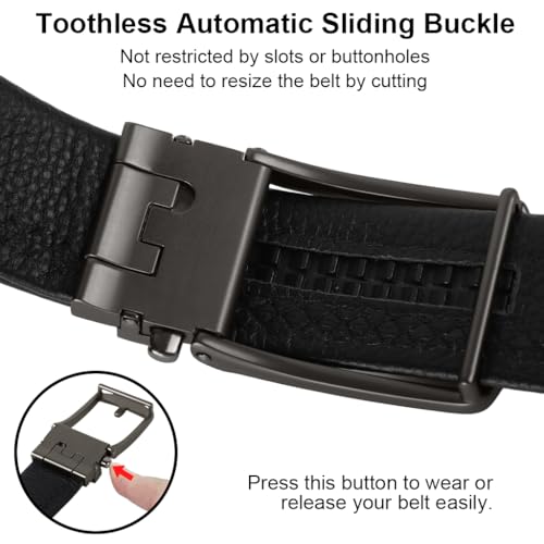 GUSTAVE® Men's Belt, Auto Lock Belt with Quick Release Slide Buckle, Durable PU Leather Belts, Lychee Embossed Pattern, Fashion Men's Belt for Formal or Casual - Image 4
