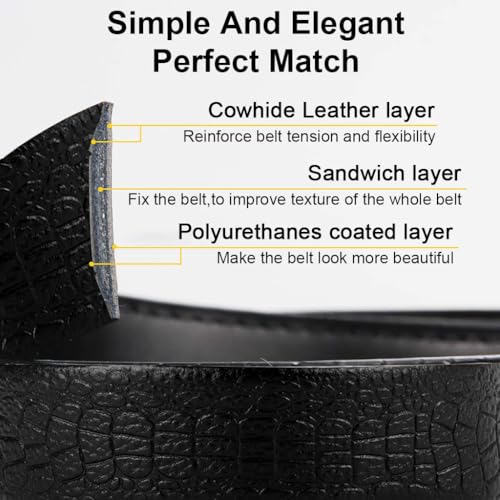 GUSTAVE® Men's Belt, Auto Lock Belt with Quick Release Slide Buckle, Durable PU Leather Belts, Lychee Embossed Pattern, Fashion Men's Belt for Formal or Casual - Image 5