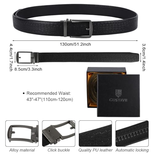 GUSTAVE® Men's Belt, Auto Lock Belt with Quick Release Slide Buckle, Durable PU Leather Belts, Lychee Embossed Pattern, Fashion Men's Belt for Formal or Casual - Image 2