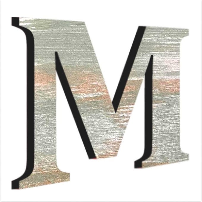 WOODEN ALPHABETS AND NUMBERS FOR WALL DECORATION 9 INCH LARGE WOODEN LETTER M IN RUSTIC GREEN AND GREY COLOR WITH 6MM THICK QUALITY WOOD