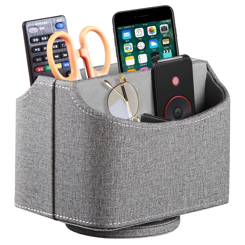PUSU Leather 360Â°Rotatable Remote Control Holder,Nightstand TV Remote Caddy,Office Supplies Desktop Organizer,Spinning Storage Box for Pen,Mail,Phone,DVD, Blu-Ray, Media Player, Heater Controllers - Image 1