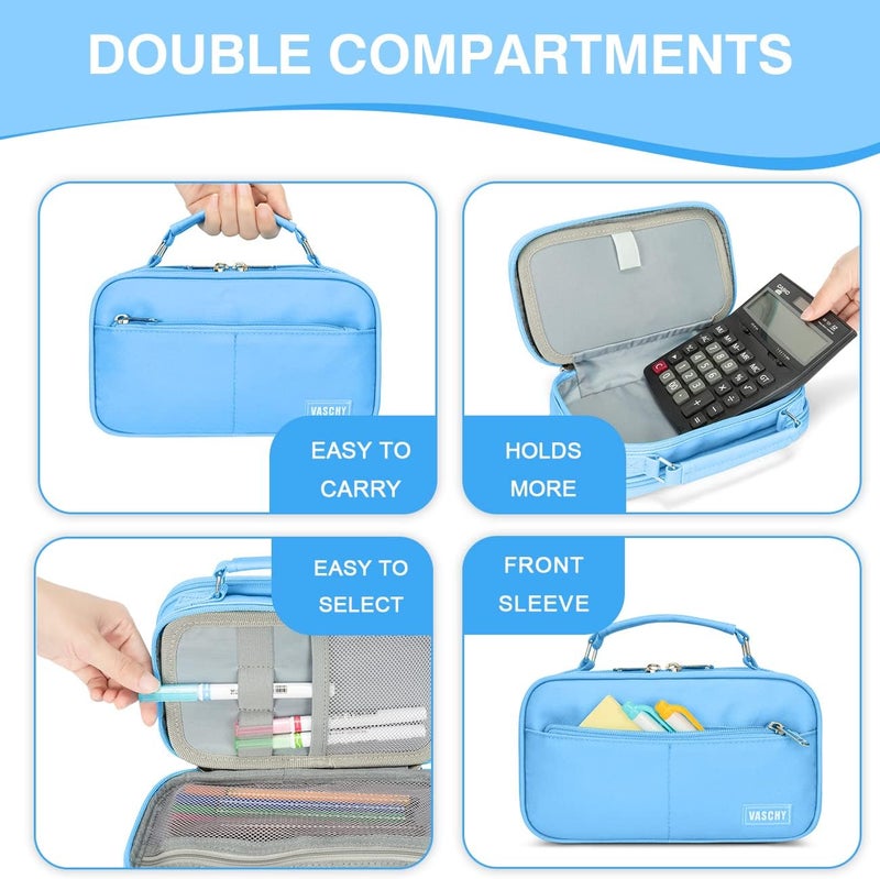 Vaschy Natural tone color options Pencil Case, Aesthetic Kawaii Large Pencil Pouch Stationary Pencil Bag/Box for Preppy Middle School College Students, Pen Organizer Holder School Supply Blue Trendy budget practical design - Image 5