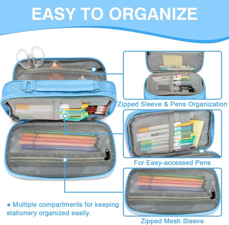 Vaschy Natural tone color options Pencil Case, Aesthetic Kawaii Large Pencil Pouch Stationary Pencil Bag/Box for Preppy Middle School College Students, Pen Organizer Holder School Supply Blue Trendy budget practical design - Image 3