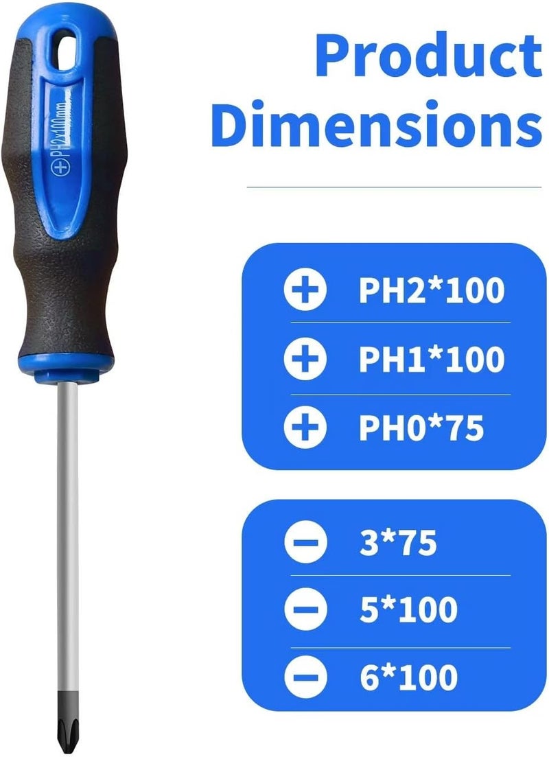 ROTATION 6PCS Magnetic Tip Screwdriver Set, 3 Phillips and 3 Flat, Professional Cushion Grip | 6-Piece Hand Tools Set - Image 2