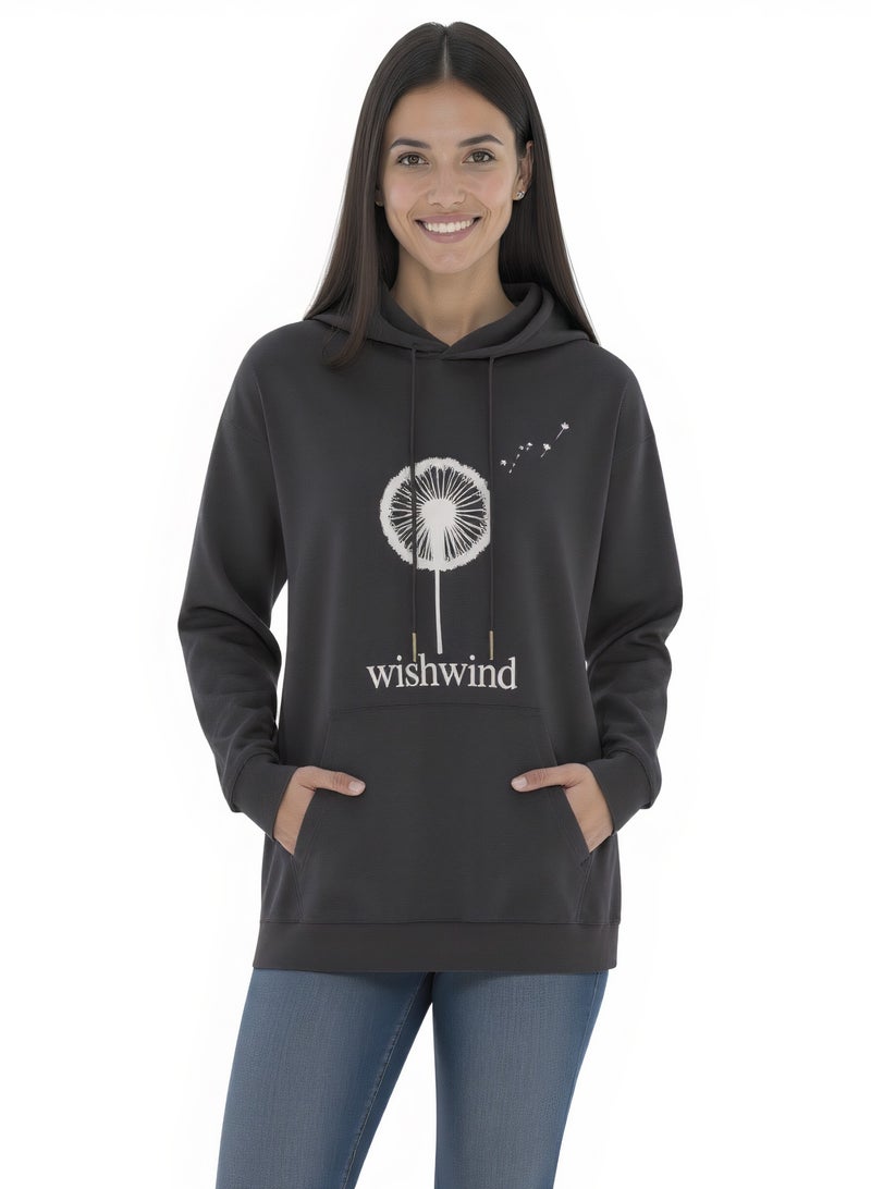WISHWIND Unisex Dandelion Graphic Hoodie - Grey - Image 2