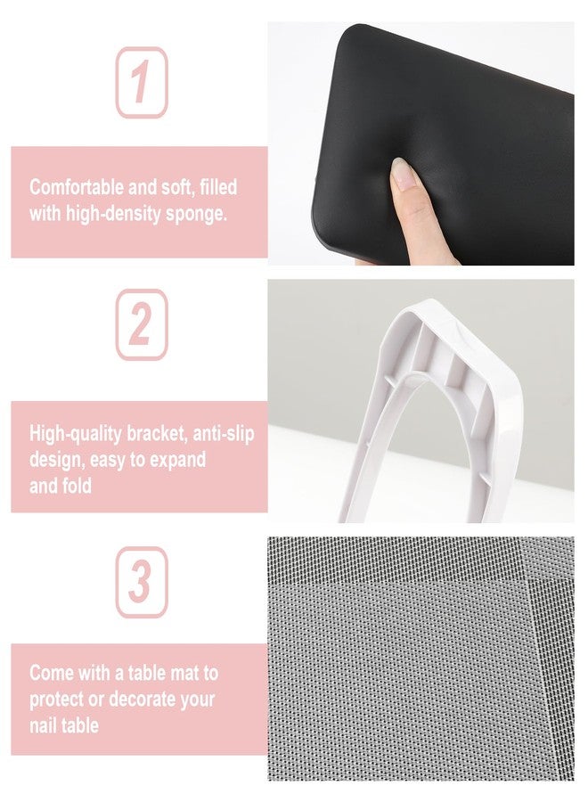 ANGNYA Nail Arm Rest for Nails Tech, Foldable Hand Stand for Nail Tech with PVC Table Mat Microfiber Leather Nail Arm Rest with Bracket Manicure Arm Rest for Nail Salon Technician (Black) - Image 5
