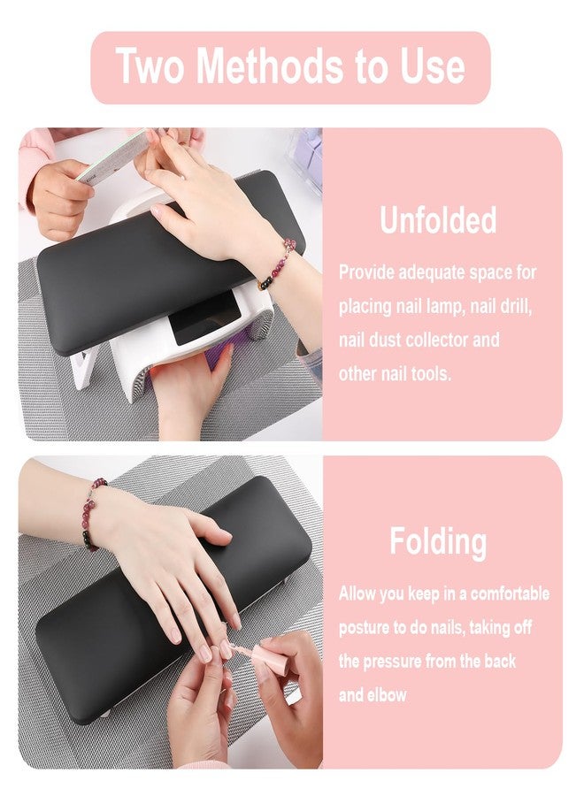 ANGNYA Nail Arm Rest for Nails Tech, Foldable Hand Stand for Nail Tech with PVC Table Mat Microfiber Leather Nail Arm Rest with Bracket Manicure Arm Rest for Nail Salon Technician (Black) - Image 2