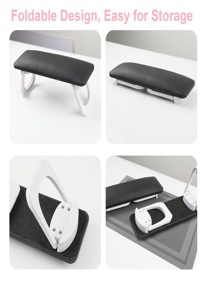 ANGNYA Nail Arm Rest for Nails Tech, Foldable Hand Stand for Nail Tech with PVC Table Mat Microfiber Leather Nail Arm Rest with Bracket Manicure Arm Rest for Nail Salon Technician (Black) - Image 4