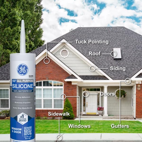 GE All Purpose Silicone Caulk, Clear, 10 fl oz Cartridge, 1 Pack - 100% Waterproof Silicone Sealant, Stronger Adhesion, Freeze & Sun Proof - Image 5