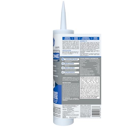 GE All Purpose Silicone Caulk, Clear, 10 fl oz Cartridge, 1 Pack - 100% Waterproof Silicone Sealant, Stronger Adhesion, Freeze & Sun Proof - Image 2