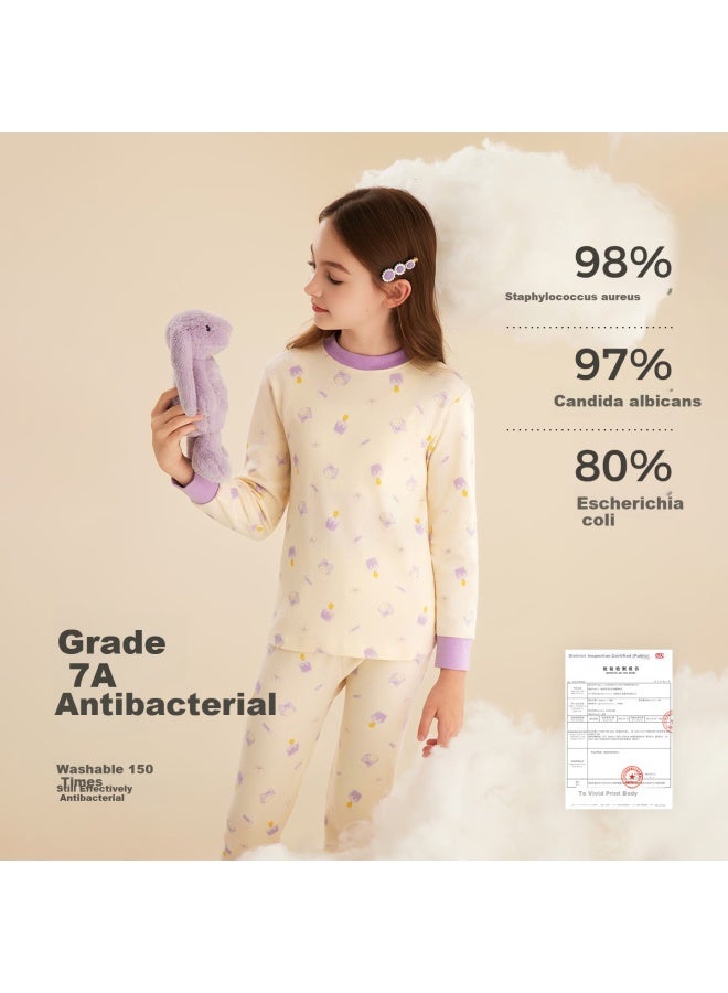 Deesha Antibacterial 40s Tight-spun Girls' Pure Cotton Thermal Underwear Set Thin Style For Older Children Autumn Top And Bottom - Image 1