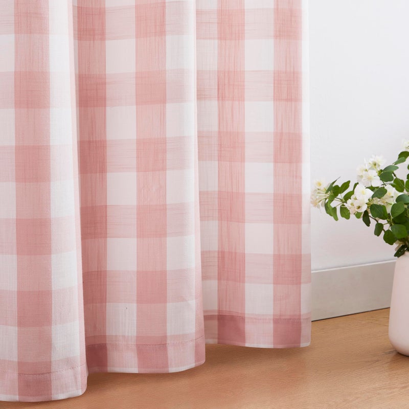 Jubilantex Buffalo Check Semi Sheer Curtain Panels Pink White Gingham Curtains Farmhouse Grommet Window Drapes for Living Room Bedroom 40"x63",2 Panels - Image 5