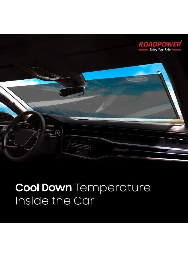 ROADPOWER Roller Sun Shade for Car, Car Screen Sun Protector Pack of 1 (53x140cm, Black) - Image 2