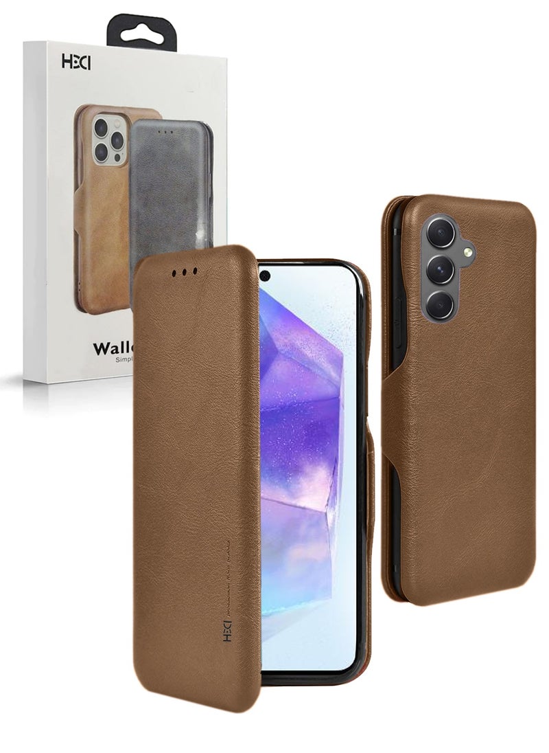 HDCI PU Leather Texture Flip Wallet Case Cover For Samsung Galaxy A55 5G 2024 Brown  - Image 1
