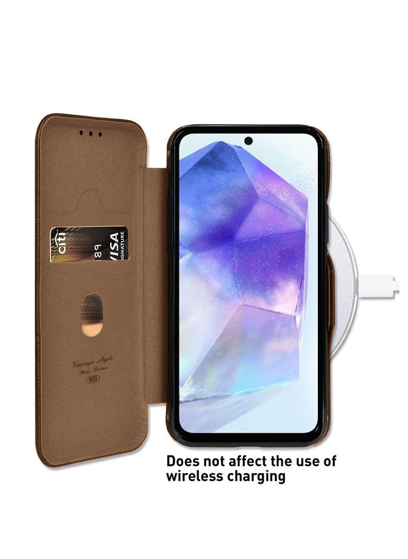 HDCI PU Leather Texture Flip Wallet Case Cover For Samsung Galaxy A55 5G 2024 Brown  - Image 3