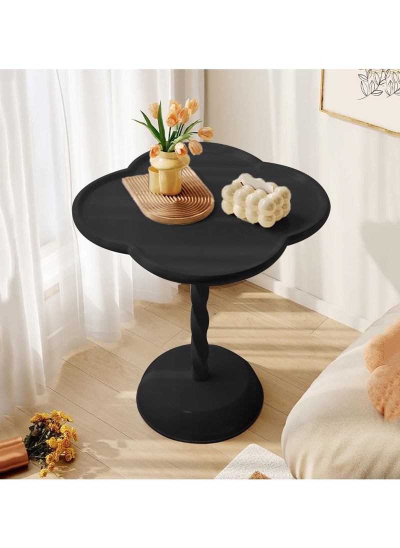 طاولة نهاية حديثة مقاس 50 × 55 سم للمساحات الصغيرة، طاولة نهاية مستديرة، طاولة بقاعدة مزخرفة، طاولة قهوة صغيرة على شكل البرسيم، طاولة جانبية لغرفة المعيشة للأريكة والأريكة وفناء الكرسي، أسود