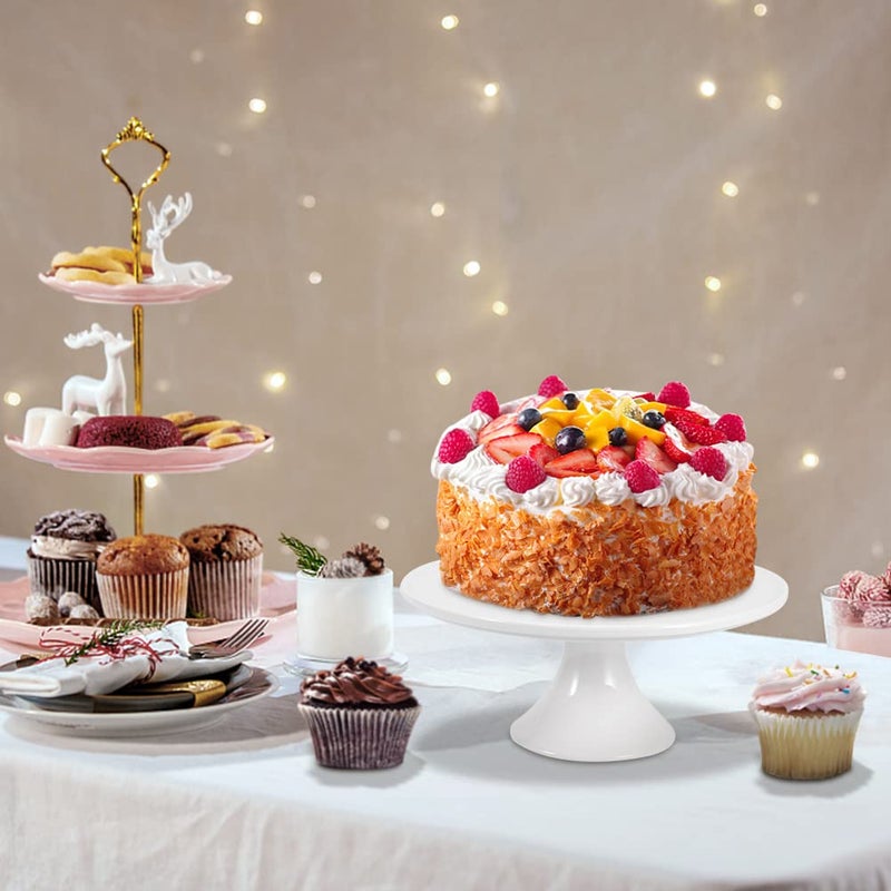 Restynic 9-Inch Round White Porcelain Cake Stand - Show Off Your Desserts, Celebrate in Style, Perfect for Holiday Gatherings, Weddings & Parties - Image 2