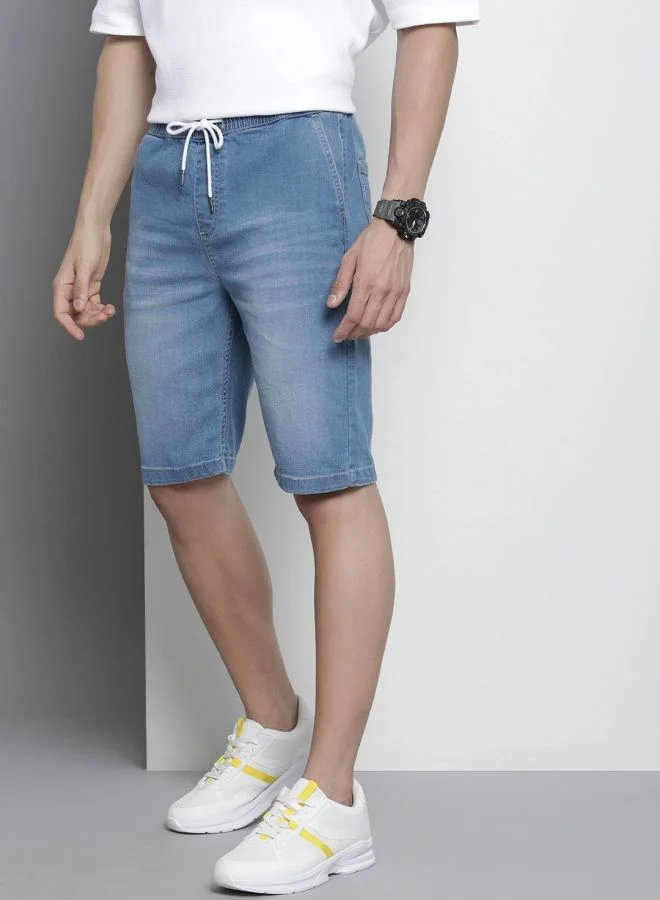 The Indian Garage Co Men Regular Fit Solid Mid-Rise Denim Shorts