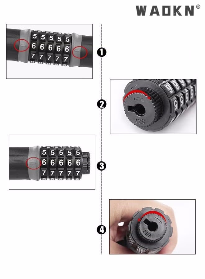 WAOKN 5-Digit Resettable Combination Anti-Theft Bike Locks Security Anti-Theft Bike Lock Chain Resettable Combination Bicycle Lock Bike Locks for Bike, Motorcycle, Bicycle, Door, Gate, Fence, Grill - Image 3