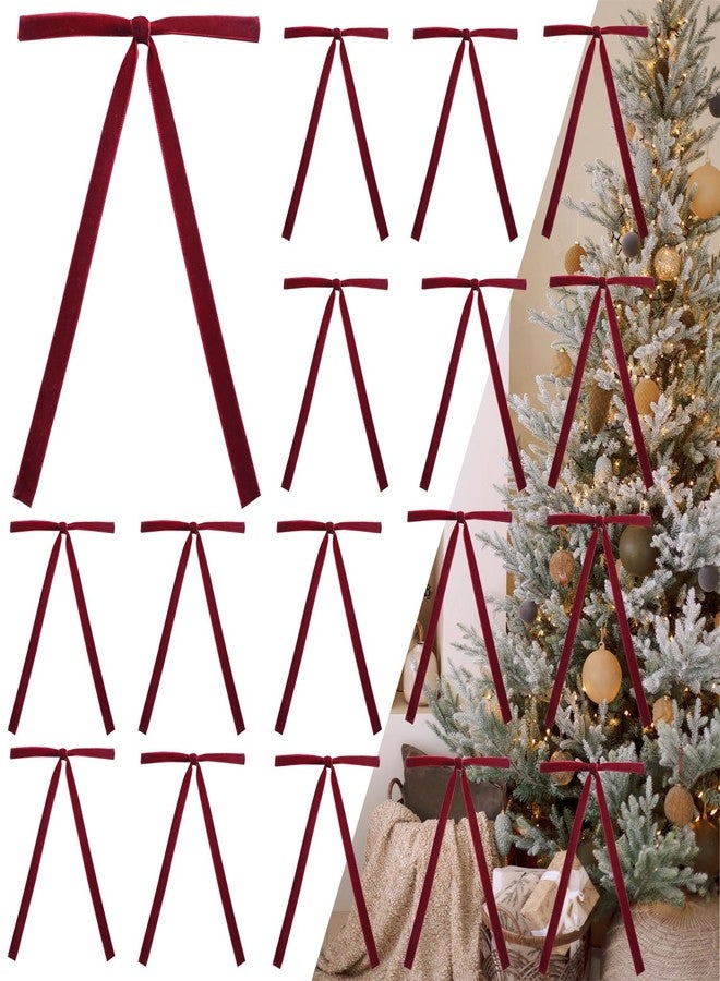 cogont 50pcs Burgundy Velvet Bows for Christmas Tree - 5x7 Inch Pre-Tied Holiday Bows for Tree,Wreath,Gift Wrapping & Decor (3/8" Width - Image 1