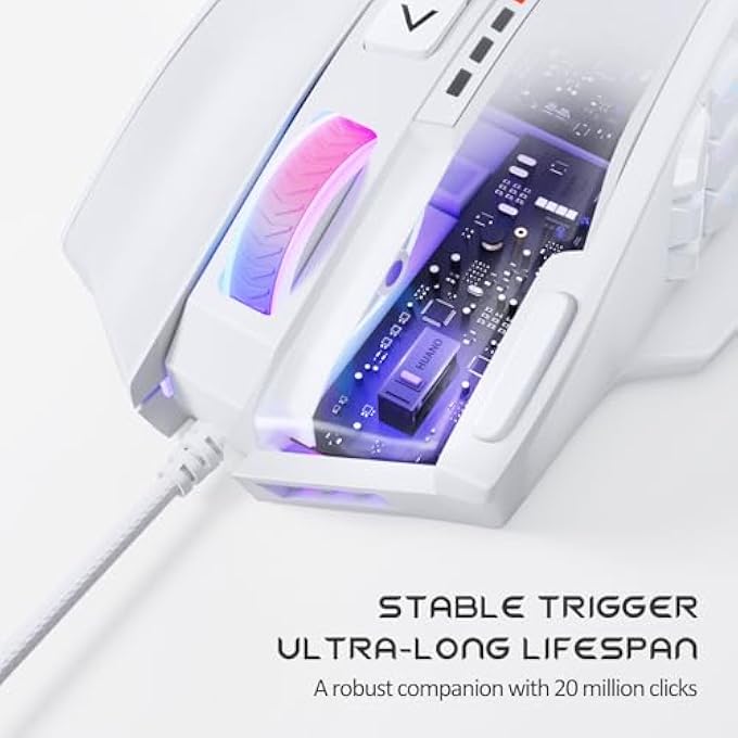 rayihni فأرة الألعاب فينوس RGB سلكية، دقة عالية 16400 DPI ليزر قابلة للبرمجة LED MMO لألعاب الكمبيوتر مع 12 زر جانبي - Image 3