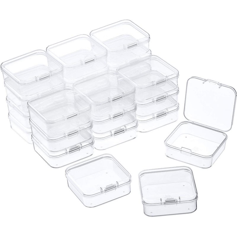 SATINIOR 24 Packs Small Clear Plastic Beads Storage Containers Box with Hinged Lid for Storage of Small Items, Crafts, Jewelry, Hardware, 2.12 x 2.12 x 0.79 in - Image 1