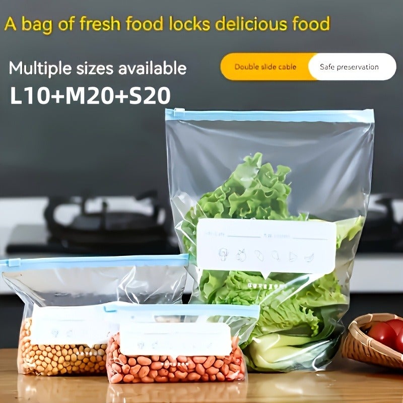 Zipper Storage Bags in Three Sizes: 40/50/60 Pieces, Food Classification Storage Bags, Fresh Food Storage and Sealing Bags, Suitable for Fruits, Grains, Vegetables, and Meat, for Kitchen Storage and Preservation, Kitchen Accessories - Image 1