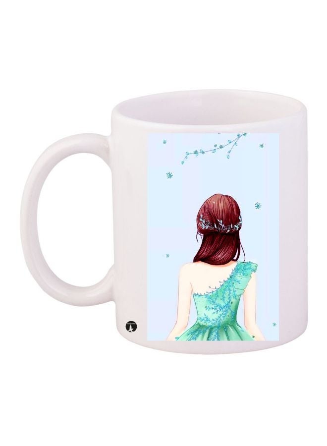 RYN Cartoon Printed Coffee Mug White/Blue/Green 11ounce