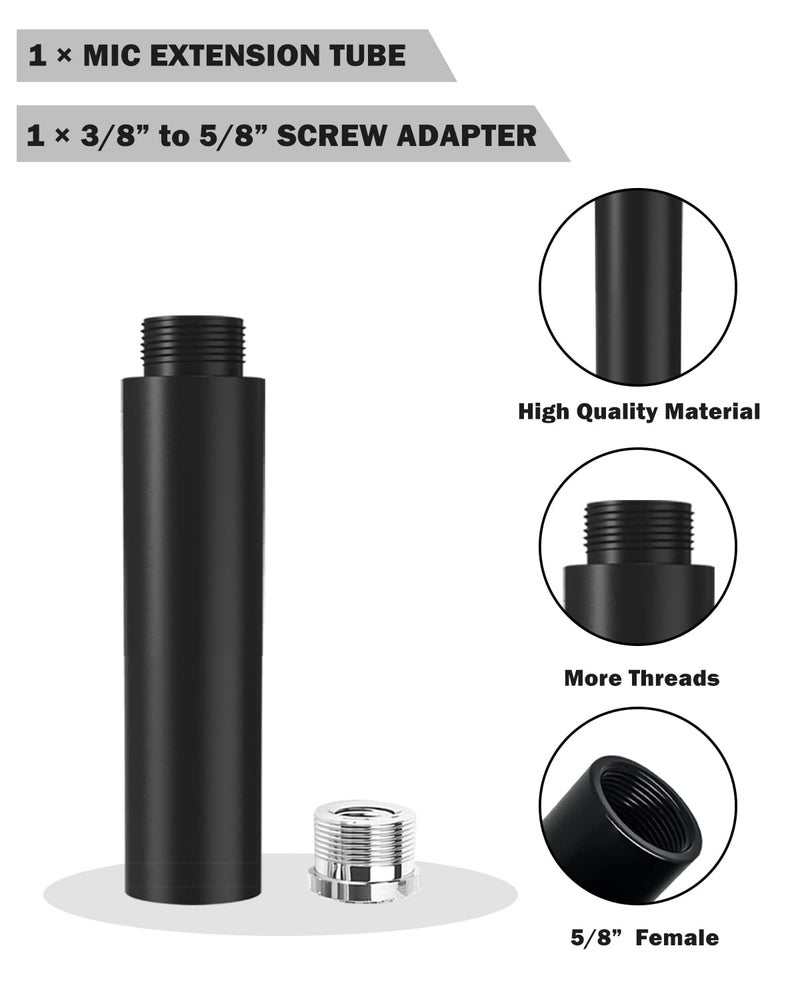 Boseen Mic Stand Extension Tube, 5/8" Female to 5/8" Male Microphone Extension Pipe for Desk Stands & Arm Stand - Image 2
