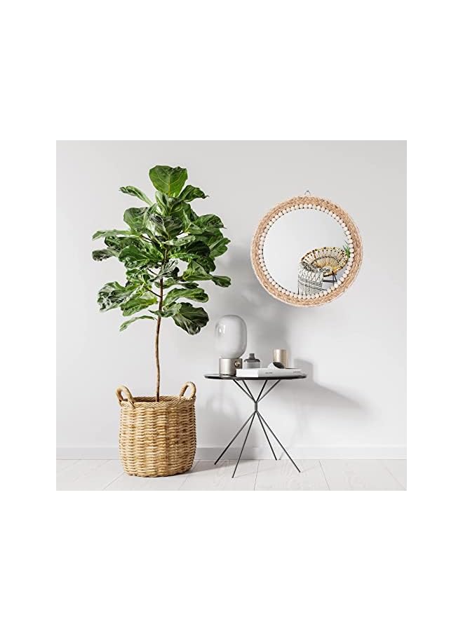 The Bros 15 Inch Boho Round Hanging Wall Mirror Decorative Rattan Circle Wall Mounted Mirror for Farmhouse, Living Room, Bedroom, Bathroom - Image 2