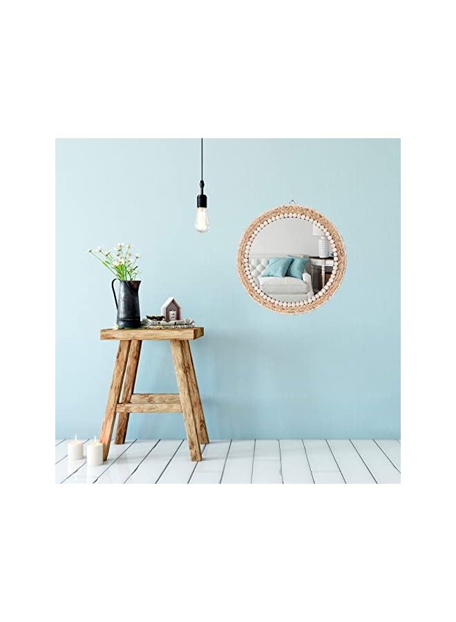 The Bros 15 Inch Boho Round Hanging Wall Mirror Decorative Rattan Circle Wall Mounted Mirror for Farmhouse, Living Room, Bedroom, Bathroom - Image 3