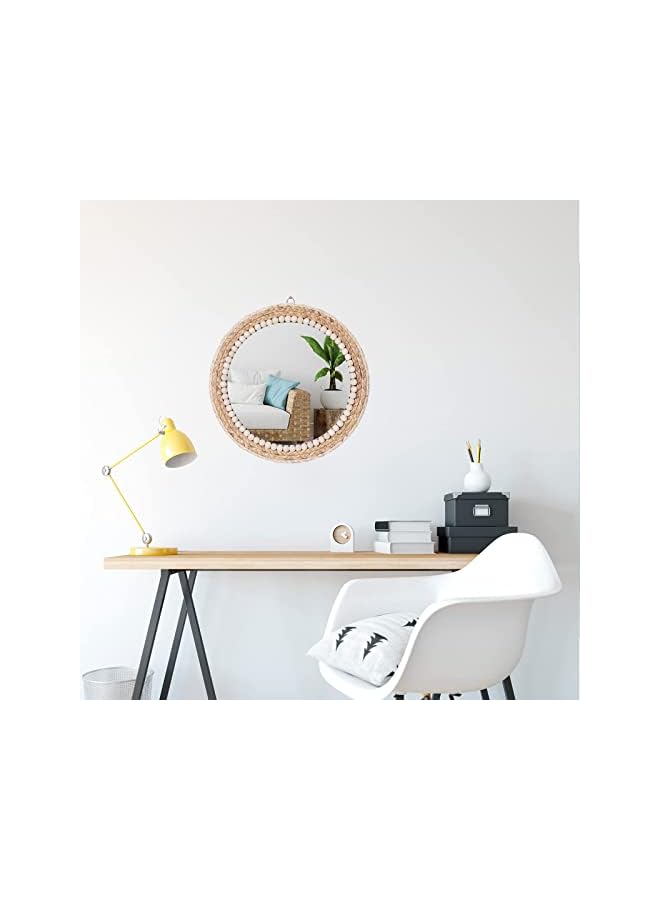 The Bros 15 Inch Boho Round Hanging Wall Mirror Decorative Rattan Circle Wall Mounted Mirror for Farmhouse, Living Room, Bedroom, Bathroom - Image 4