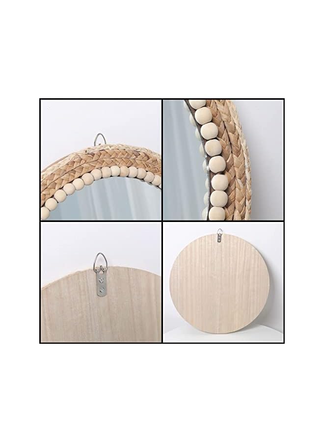 The Bros 15 Inch Boho Round Hanging Wall Mirror Decorative Rattan Circle Wall Mounted Mirror for Farmhouse, Living Room, Bedroom, Bathroom - Image 5