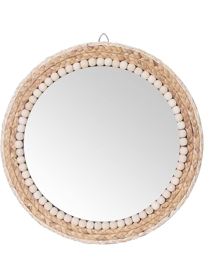 The Bros 15 Inch Boho Round Hanging Wall Mirror Decorative Rattan Circle Wall Mounted Mirror for Farmhouse, Living Room, Bedroom, Bathroom - Image 1