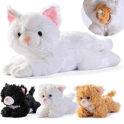 PREXTEX Plush Cat Toys Stuffed Animal with 3 Cats Baby Stuffed Animals  Big Cat Zippers 3 Little Plush Baby Kittens  Animal with Babies  Gift for Cats Lovers - Image 1