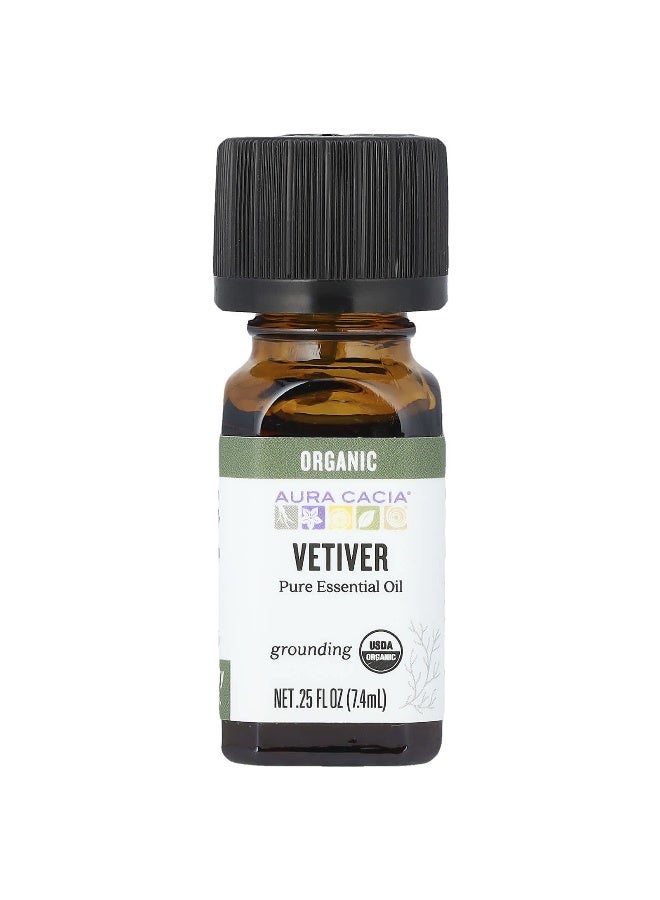 Aura Cacia أورا كاسيا، زيت أساسي نقي عضوي، فيتيفر، 0.25 أونصة سائلة (7.4 مل) - Image 1