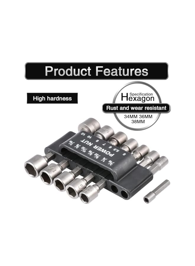 promass 14Pcs Nut Driver Bit, 5-12mm Hex Shank Socket, Socket Nut Driver Set, Impact Driver Socket Adapter Metric Hand Drill, Electric Screwdriver, Wrench (With L-Shaped Handle) - Image 3