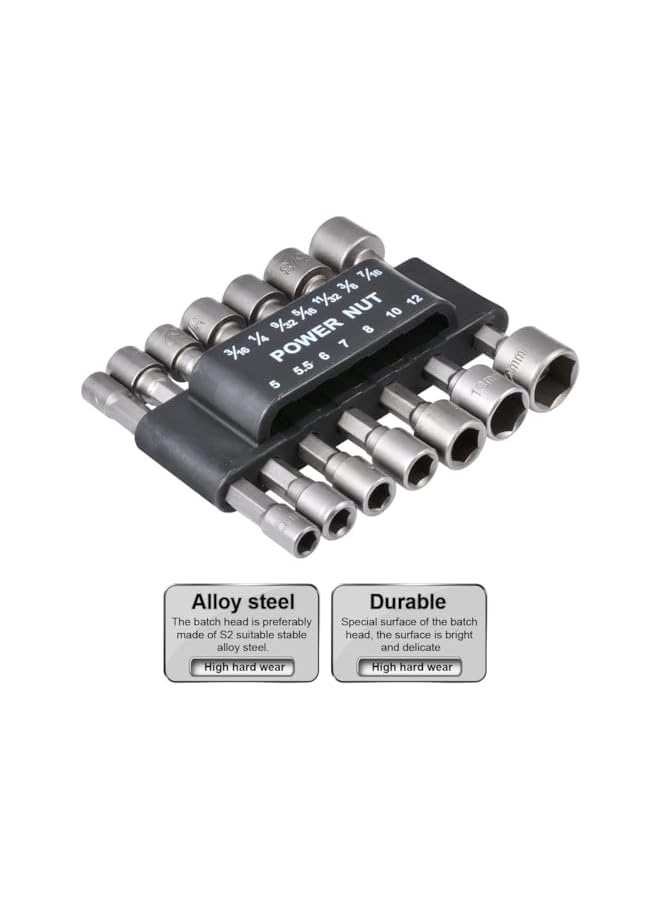 promass 14Pcs Nut Driver Bit, 5-12mm Hex Shank Socket, Socket Nut Driver Set, Impact Driver Socket Adapter Metric Hand Drill, Electric Screwdriver, Wrench (With L-Shaped Handle) - Image 4