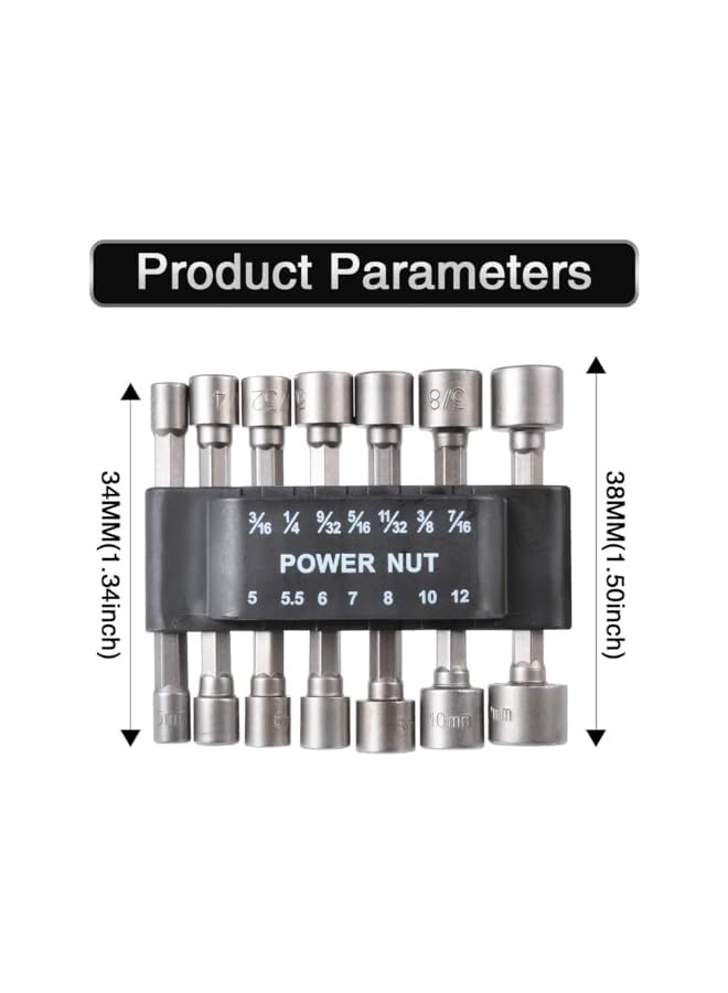 promass 14Pcs Nut Driver Bit, 5-12mm Hex Shank Socket, Socket Nut Driver Set, Impact Driver Socket Adapter Metric Hand Drill, Electric Screwdriver, Wrench (With L-Shaped Handle) - Image 2