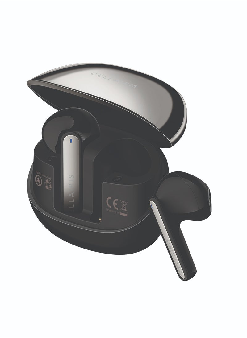 Cellairis - OPAL TWS Wireless Earbuds, In-Ear Bluetooth V5.3 + EDR, Noise Reduction, Talk/Music Time: 4-5 hours, Light-Weight Wireless Earphones – Chrome Black - Image 1